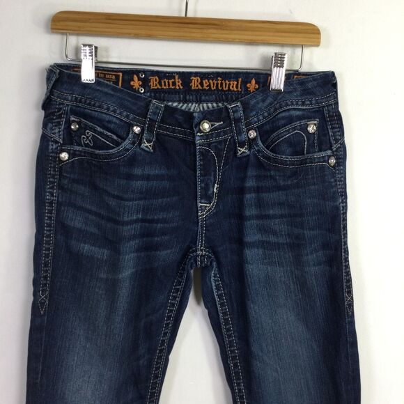 Rock Revival Womens Sasha Boot Cut Jeans Denim Stretch Dark Wash Blue Size 29 - Picture 2 of 16